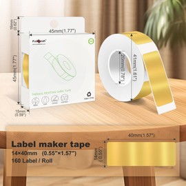 PARLAIM 14 X 40mm (1/2" x 1 1/2") Waterproof Thermal Label, 160pcs OEM Label Tape Replacement Roll for Label Maker Perfect for Home/Office/School, Bright Gold