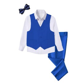 SaiLiiny Trajes de 4 piezas para niños, ajuste delgado, conjuntos de chaleco, negro y azul, ropa formal para niño, Azul Rey 1, 6