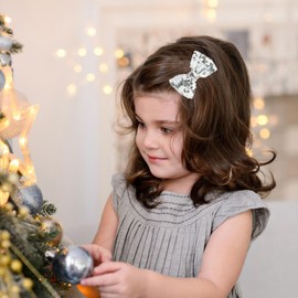 Love Fairy 3-Inch Glitter Bow Hairpin - Sparkling Sequin Bow Tie Hair Clip for Girls,Teens, and Women (Silver)