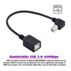 chenyang Printer Scanner Disk USB 2.0 Type B Male to Female 90 Degree UP Angled Extension Cable 20cm