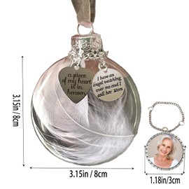 Sympathy Gifts for Loss of Mom,Clear Christmas Memorial Ornament Feather Ball, A Piece of My Heart is in Heaven,Christmas Tree Remembrance Hanging Pendant 3.15 inch (Mom)