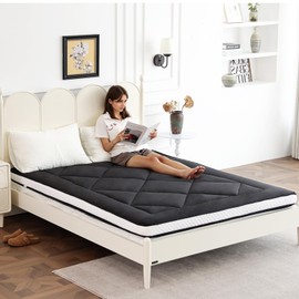 Welnow Japanese Futon Floor Mattress, Thick Full Size Tatami Mat Portable & Foldable Roll Up Floor Bed Mattress with Storage Bag, Sleeping Pad for Adults, Dorm, Guest Bed, Camping and Travel, Black