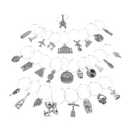 Palm City Products Around the World Wine Charm Set with Food, Wine, and Travel Themed Sets - 28 Piece Bundled Set