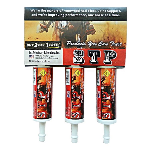 STP Oral Paste for Horses. Helps Relieve Pain and Inflammation. Highly Palatable. Safe, Natural Ingredients. Easy-Dose Syringe. Three-Pack. 18-Day Supply. Made in USA.