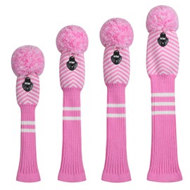 Pink Diagonal Stripes Knit Woods Golf Head Covers, Set of 4, Fit Driver (460CC) Fairways hybrid/UT, with Rotating Number Tag, Female
