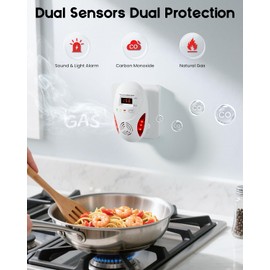 Carbon Monoxide Detectors and Natural Gas Detector, Carbon Monoxide Detectors Plug in, Dual Alarms Gas Leak Detector with Light - Natural, Co Leak Detection for Home, RV Essentials, White, 1Pcs