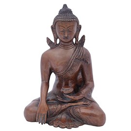 Solemn Shakyamuni, The Momentous Bhumisparsha Mudra - Brass Statue - Color Amazing India Cocoa