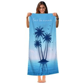 Microfiber Lightweight Beach Towel 63"x31.5" Sand Free Towels Travel Swim Pool Yoga Gym Camping for Adults Women Men Beach Essentials Accessories Vacation Gift Palm Tree (Palm Tree-2, 63"x31.5")