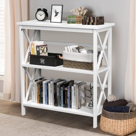 IFANNY 3 Tier Bookshelf, Modern Etagere Bookcase with Open Shelves, Wood Display Shelf, Small Bookshelf for Small Spaces, Mid Century Book Shelf for Bedroom, Living Room, Hallway (White)