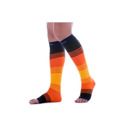 Doc Miller Medias de compresión de punta abierta hasta la rodilla, 8-15 mmHg (rayas solares, 4XL)