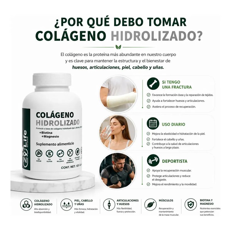 Colágeno Hidrolizado Biotina 120 Caps Piel Cabello Uñas Sin Sabor