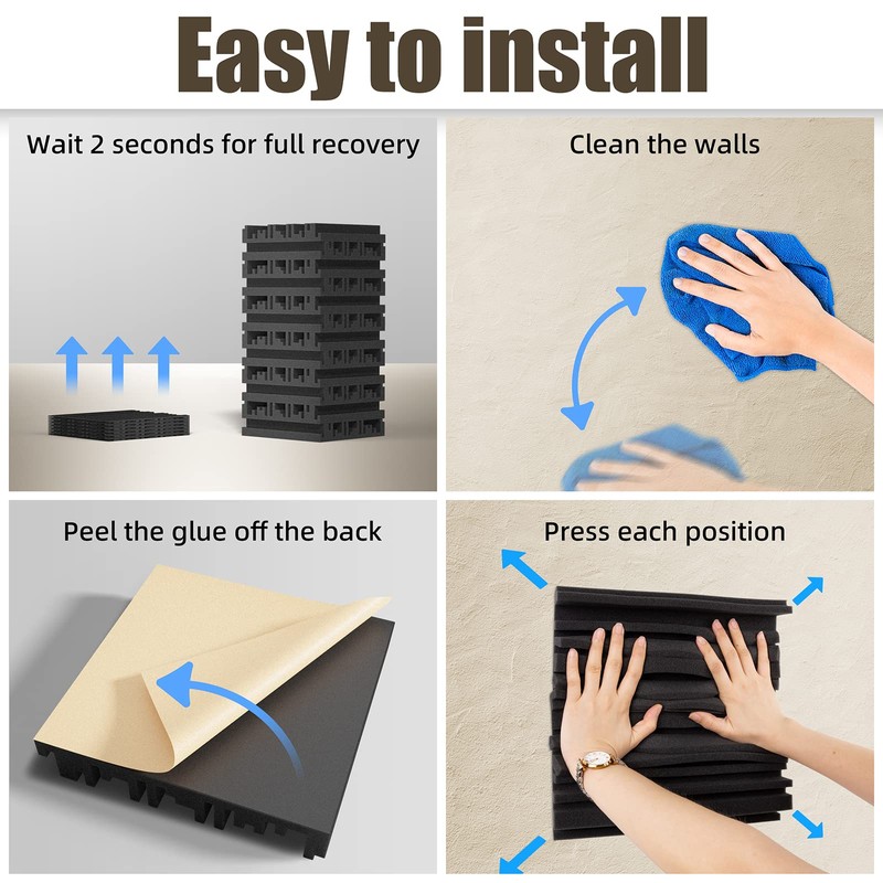 24 Pack Acoustic Panels, 12" x 12" x 2" Self-Adhesive