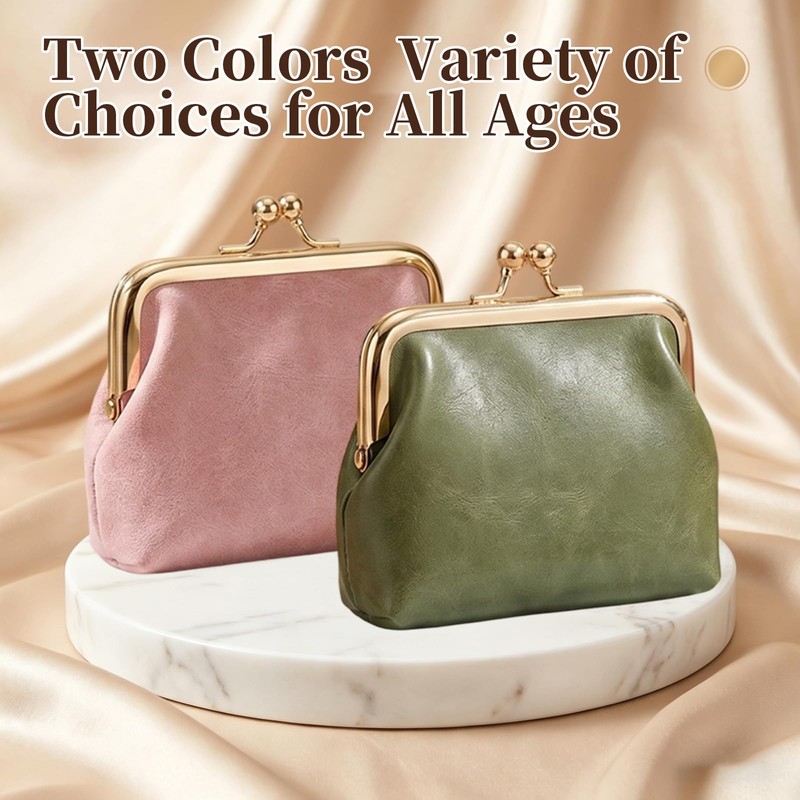 OPLCFO 2PCS Vintage Coin Purse with Kiss Lock, PU Leather