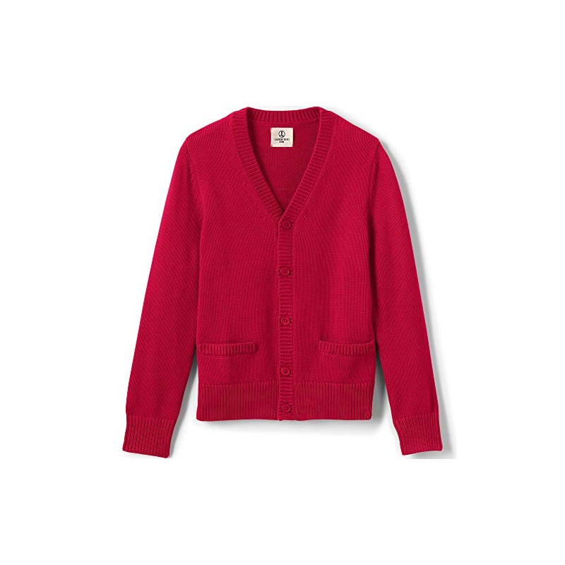 Lands' End Uniform Cotton Modal Button Front Cardigan Red Kids