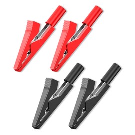 Cleqee Insulated Alligator Clips Electrical 4PCS Red Black Crocodile Clamps for 2mm Test Probes, 2mm Banana Plugs