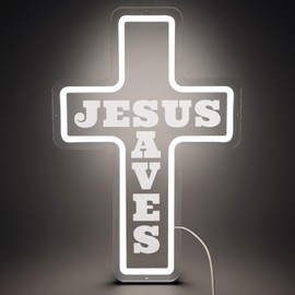 Jesus Cross Neon Sign - LED Wall Decor with Long-Lasting Light for Bedroom, Living Room, Kids Room and Churches, Best Gift for Christian Homes, Weddings, Christmas Celebrations and Partys (JSU)