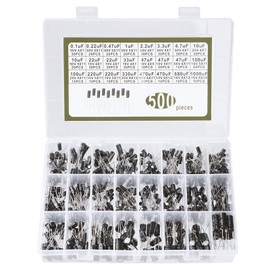 Elkos Capacitor Aluminium Electrolytic Capacitor 10V 16V 25V 50V Assortment Kit Capacity 0.1uF to 1000uF with Storage Box 24 Value Pack of 500