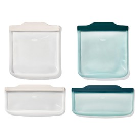 OXO Good Grips Silicone Reusable Bags – 4 Piece Lunch Set - Oat/Lagoon