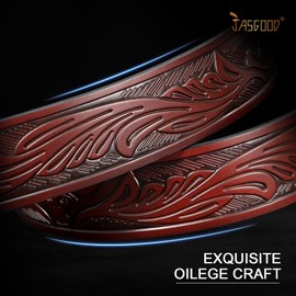 JASGOOD Men's Western Leather Belt Strap without Buckle Floral Engraved Embossed Cowboy Cowgirl Belt for Jeans Pants