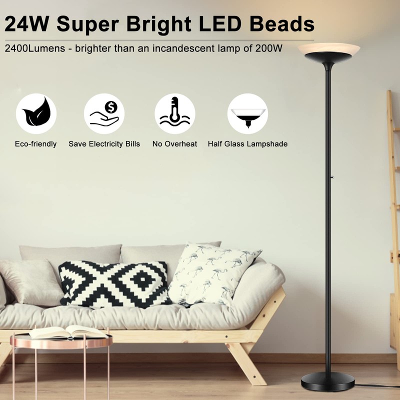 BoostArea Torchiere Floor Lamp, 30W Super Bright LED Standing Lamp,