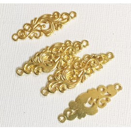 6 Gold plated filigree connector 12x36mm, gold plated alloy connector