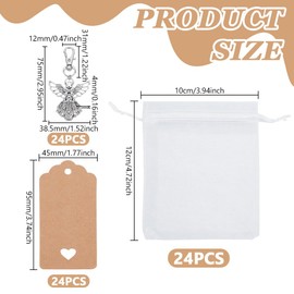 AHANDMAKER 24 Sets Angel Keychains Favor, Angel & Fairy Tibetan Style Alloy Pendant Keychains with Thank You Tags Drawstring Organza Gift Bags for Birthday Bridal Shower Wedding Party Favors