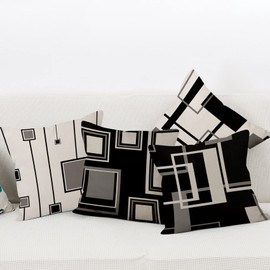 Aoihrraan 16 x 16 Inch 41x41cm Set of 4 Cushion Covers Black White Modern Geometric Pattern Square Linen Decorative Throw Pillow Covers Home Decor For Bed Living Room Couch Garden Sofa House Car