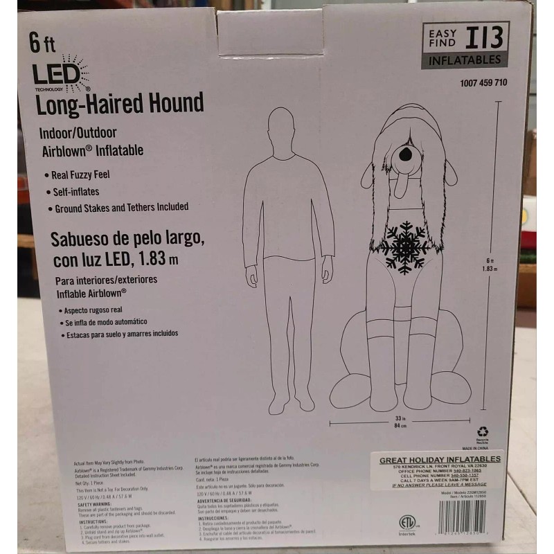 Home Accents Holiday 6 Ft LED Long-Haired Hound Airblown Inflatable
