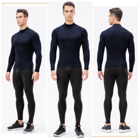 Tesuwel Mens Thermal Shirts Long Sleeve 1/4 Zip Cycling Ski Base Layer Men Cold Weather Men's Compression Shirts Fleece Hunting Thermals for Men Winter Underwear Tops Quick Dry Wicking 517 Navy M
