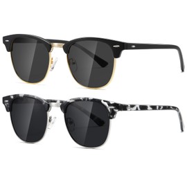 AEVOGUE Polarized Sunglasses For Women And Men Semi Rimless Frame Retro Sun Glasses AE0369 (Matte Black&Grey Tortoiseshell Grey Lens)