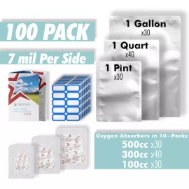 PackFreshUSA (100 Pack) PackFreshUSA Mylar Bags & Oxygen Absorbers Box Set 7 Mil Variety Pack