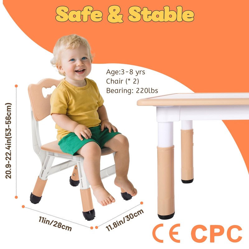FUNLIO Adjustable Kids Chair (2pcs), 3 Level Height Adjustable Toddler