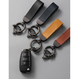 [Long River Sunset] Leather key ring, key ring, smooth outer layer and sandy inner layer, horseshoe ring, metal matching accessories, pure color, retro, stylish, durable, Black