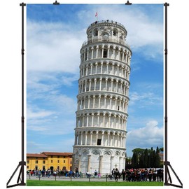 YLPHYLIS Polyester Leaning Tower of Pisa Backdrop 5x7ft Architectural Landscape Background for Italy Travel Photo Backdrop Famous City Landmark Banner Washable Photography Backdrop YL134, Blue2