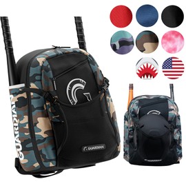 Guardian Rookie Baseball BackPack for Boys or Girls - Bat Pack Bag For Kids External Helmet Storage - Holds Two Bats - Army Camo
