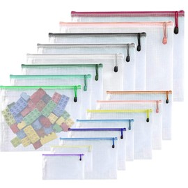 Oaimyy-16Pcs,Plastic Mesh Zipper Pouch Document Folders Bag Zipper Zip File Folders for Office Supplies, Travel,Organizing Storage (6 Sizes, Multicolor)