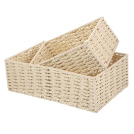 CHILDWEET 2pcs Woven Storage Baskets Decorative Paper Rope Baskets for Organizing Multi Functional Tabletop Storage for Home Office Beige Color Small Medium