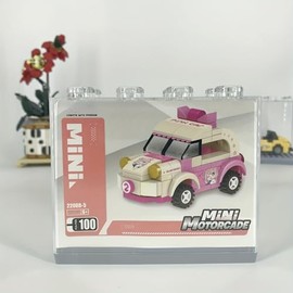 SCTCACR Cartoon car Model Assembly Building Blocks with Acrylic PVC Display Box for Boys Girls, Children's Puzzle Kids Toys Gifts Decorative Decorations (Pink Cute Car-5(100pcs))