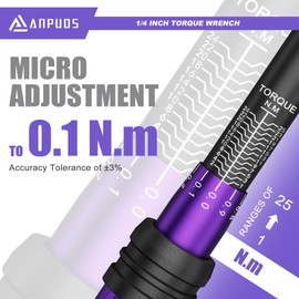 ANPUDS Torque Wrench 1/4 Inch, 1-25 Nm Torque Wrench Bicycle & Motorcycle with 0.1 Nm Micro Instructions, Double Direction 72 Tooth Head, ± 3% Error Accuracy for Bicycle Maintenance
