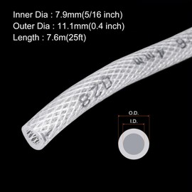 MECCANIXITY Braided Clear PVC Vinyl Tubing 5/16" ID PVC Tube High Pressure Water Hose 25ft for Industrial Tubing, Pump, 7.9mm x 11.1mm, with Clamps