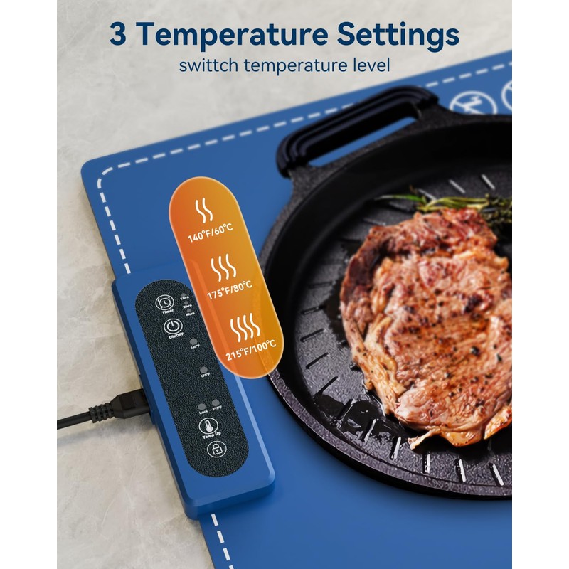 Food Warming Mat with Adjustable Temperature,Foldable Electric Warming Tray for