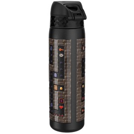 Ion8 Vacuum Insulated Steel Water Bottle, 500 ml/18 oz, Leak Proof, Easy to Open, Secure Lock, Dishwasher Safe, Fits Cup Holders, Carry Handle, Scratch Resistant, Metal Water Bottle, Gaming Design