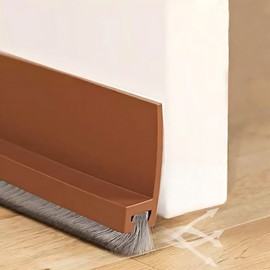 Womwpmt 2.16" W x 39" L Brown Door Draft Stopper with Brush, Brush Door Seal for Protection from Sound, Cold, Moisture and Insects Silicone, Self Adhesive Door Sweep for Exterior/Interior Doors