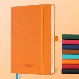 IN-LUXPRO 2025-2026 Academic Diary A5 Week to View (21.9x16.4 cm) Hardback 18 Months (Jul'25 - Dec'26) Weekly & Monthly Planner with Month Tabs & Pocket,Expenses/Note Pages,PU Leather(Orange)