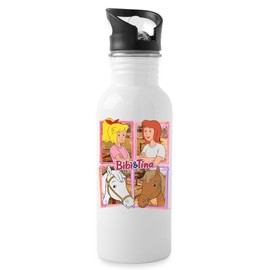 Spreadshirt Bibi And Tina With Amadeus And Sabrina Tile Water Bottle with Straw 600ml White