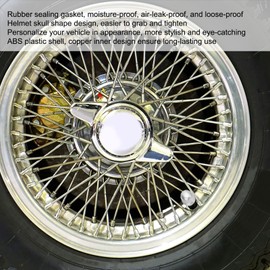 4Pcs/Set Tyre Skull Valve Caps, Helmet Type Stem Caps with Rubber Ring, Universal for Cars, Bikes, SUVs, Trucks, Bikes, Motorcycles (Silver Color)