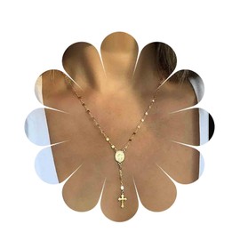 Inilbran Boho Virgin Mary Y Necklace Religious Coin Necklace Choker Gold Disc Necklace Cross Crucifix Pendant Necklace Chain Jewelry for Women and Girls