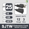 EP 25 Ft Outdoor Extension Cord, 12/3 SJTW Heavy Duty