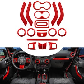 Opall Full Set Interior Decoration Trim Kit Steering Wheel & Center Console Air Outlet Trim, Door Handle Cover Inner, Passenger Seat Handle Trim for Jeep Wrangler JK JKU (18 X Red)