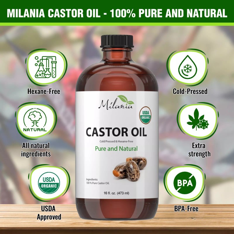 Milania Organic Castor Oil (16oz) - Glass Bottle - Cold